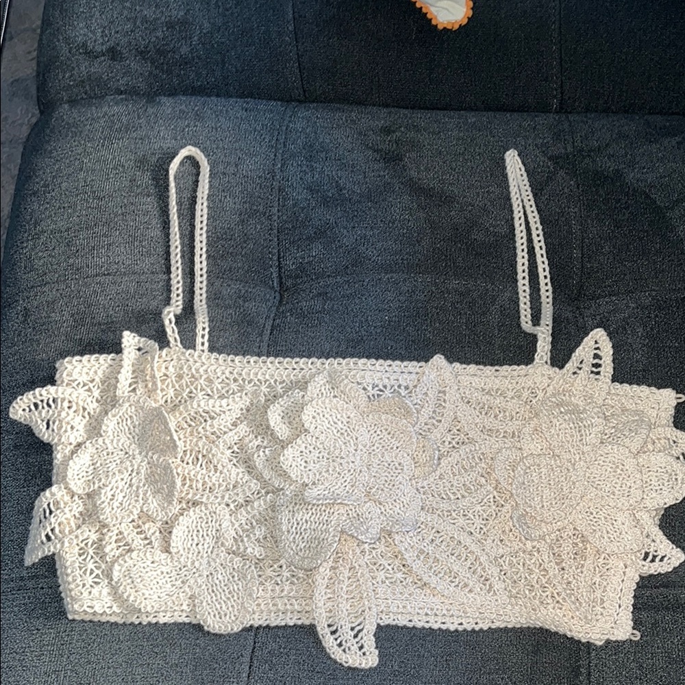 Zara Cream Crochet Floral Crop Top